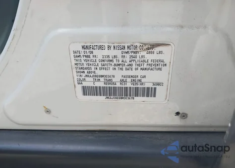 2008 Infiniti Ex35 Journey z USA, uszkodzony, nr VIN JNKAJ09E68M303478